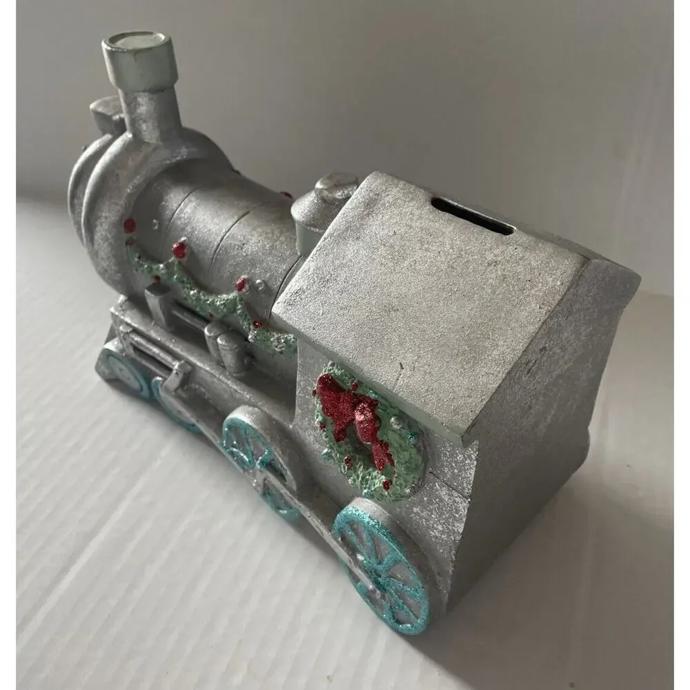 Vintage Large Train Locomotive Engine Coin‎ Piggy Bank Christmas